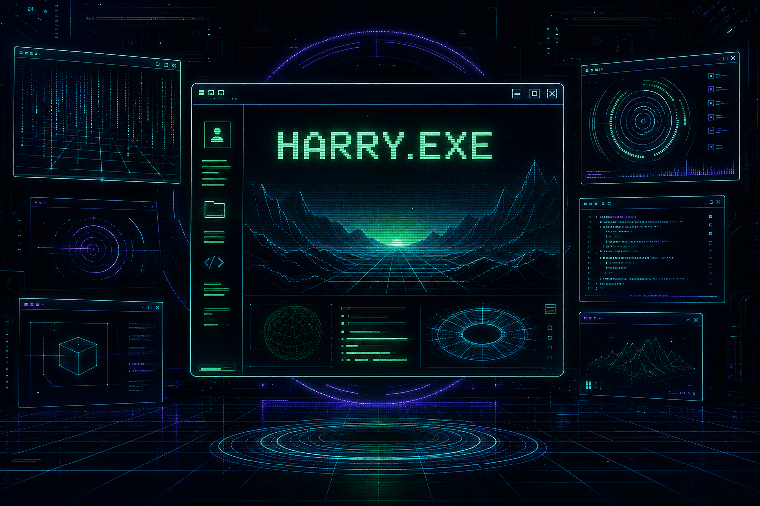 Futuristic cyber operating system dashboard artwork